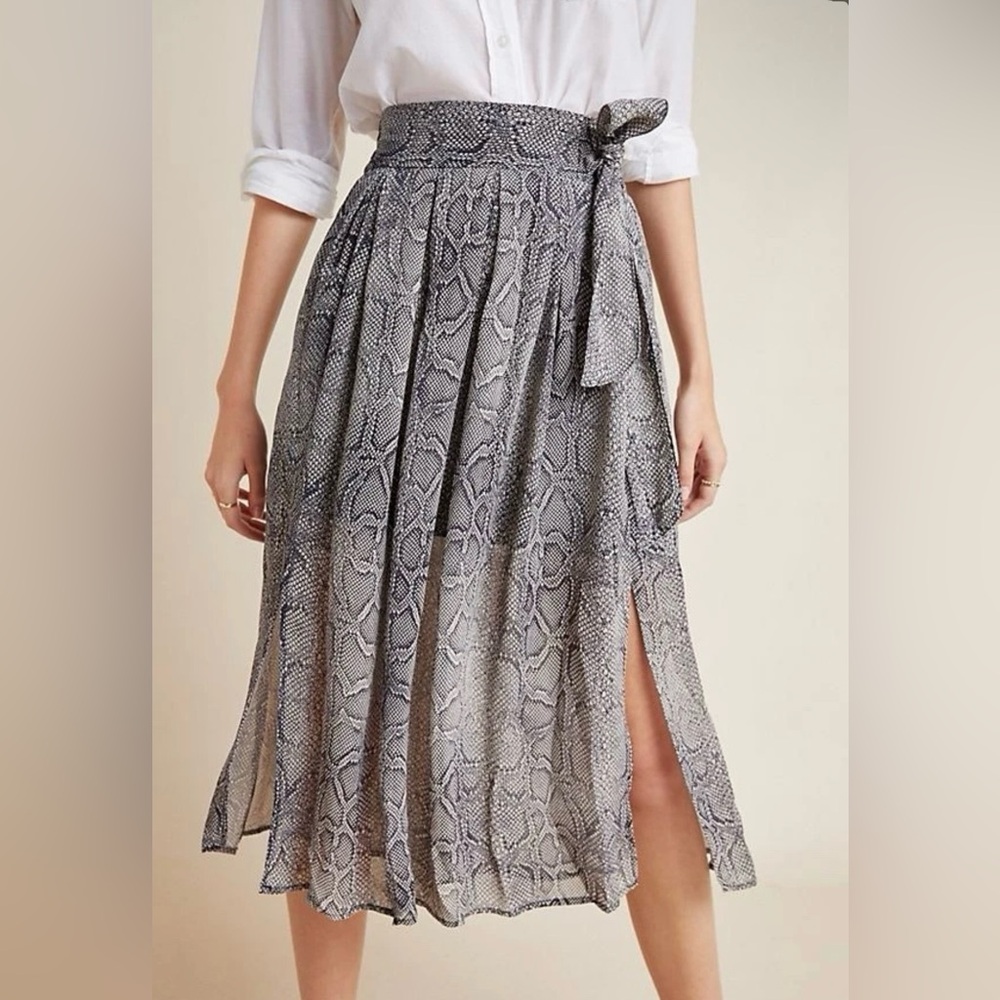 Anthropologie Maeve Annette Snake Print Chiffon Pleated Midi Skirt 2